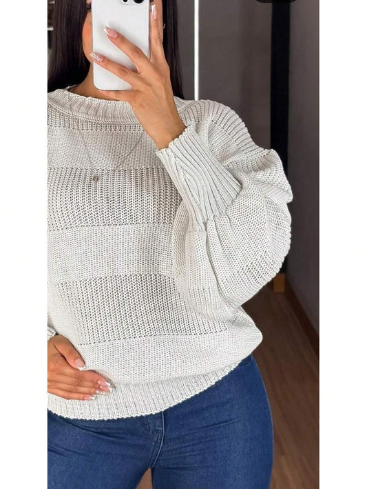 Blusa de Tricô Feminina Detalhes em Listras