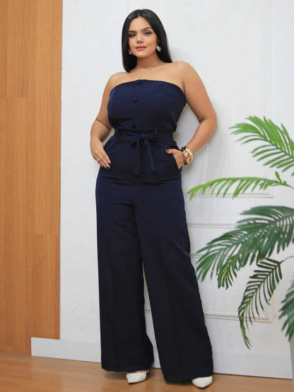 Macacão Feminino Alfaiataria Pantalona Tomara que Caia