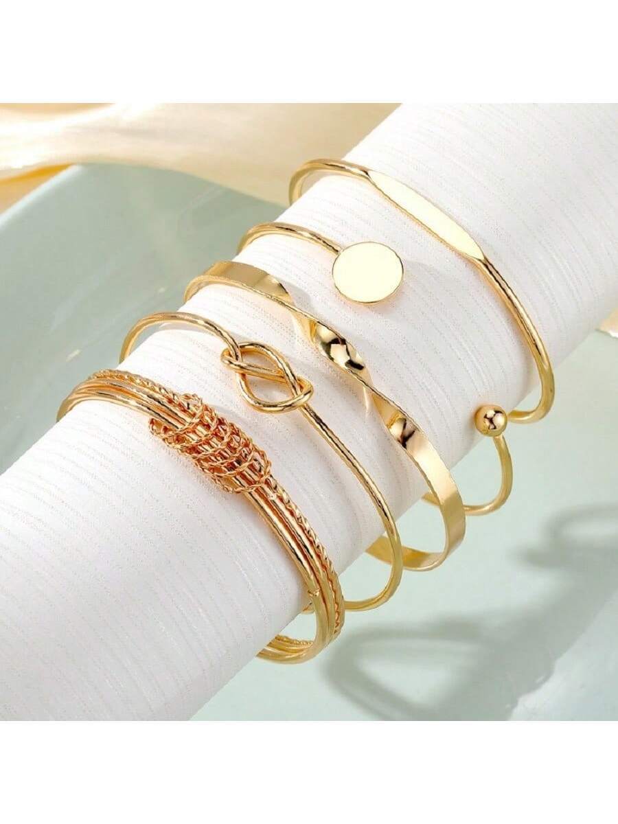 Conjunto de 5 Pulseiras Femininas Geométricas Douradas