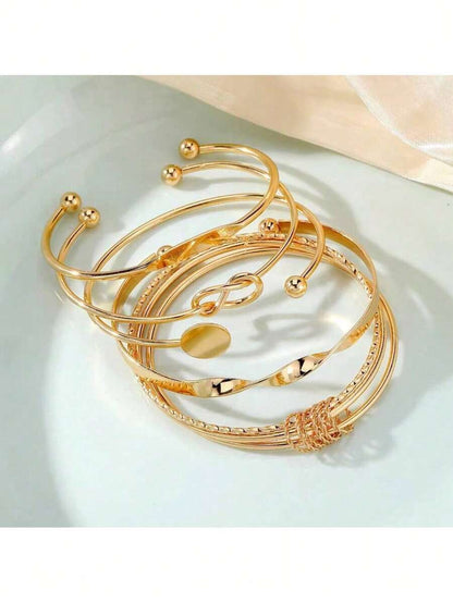 Conjunto de 5 Pulseiras Femininas Geométricas Douradas
