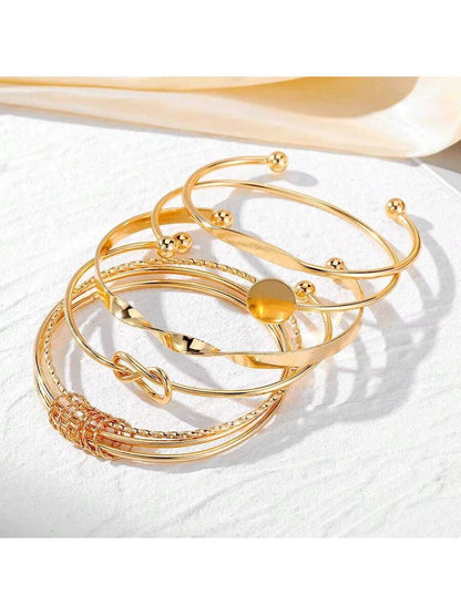 Conjunto de 5 Pulseiras Femininas Geométricas Douradas