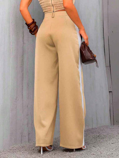 Conjunto Feminino Casual Elegante Alfaiataria Calça Pantalona e Cropped Bicolor