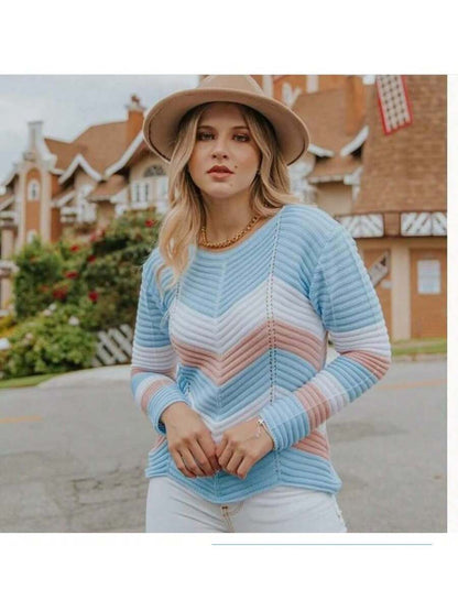 Suéter em Tricot Listrado Zig Zag