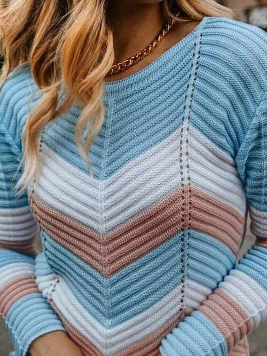 Suéter em Tricot Listrado Zig Zag