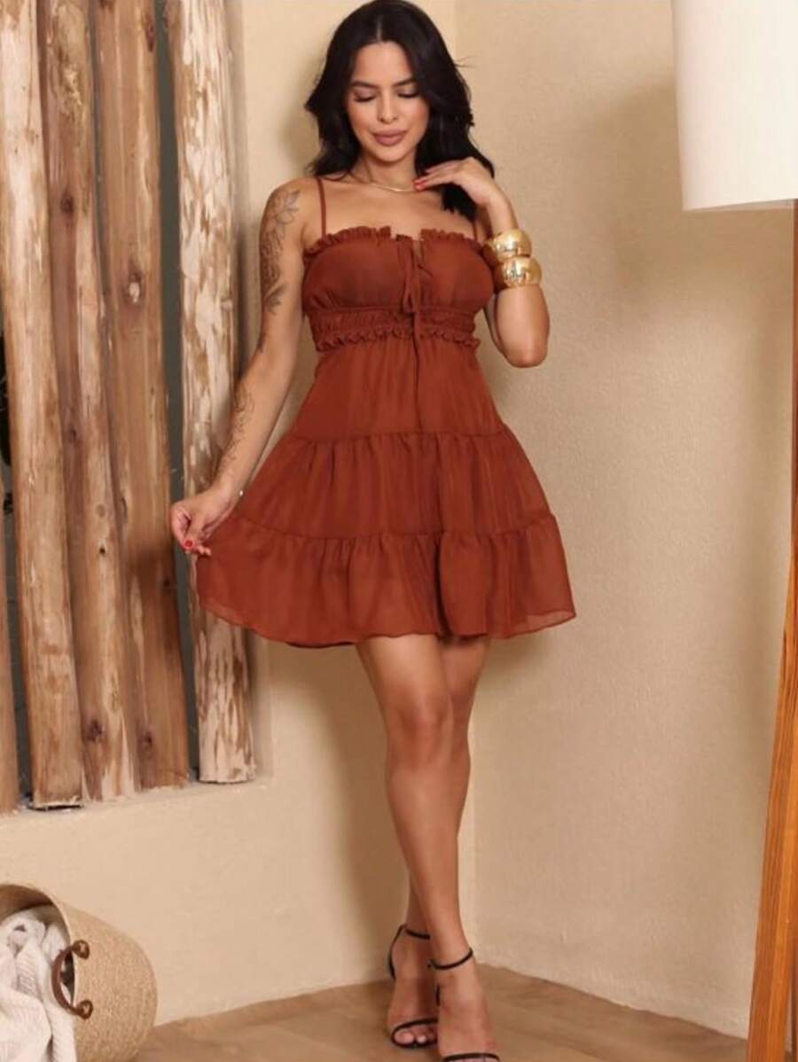 Vestido Feminino Curto Boho com Babado