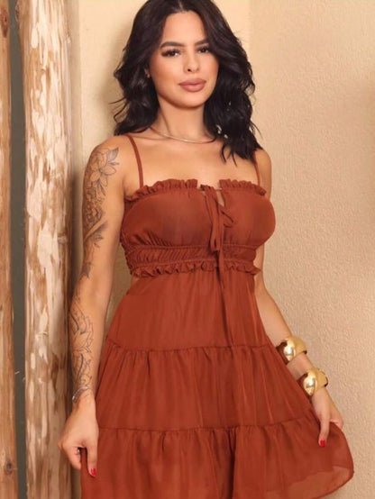 Vestido Feminino Curto Boho com Babado