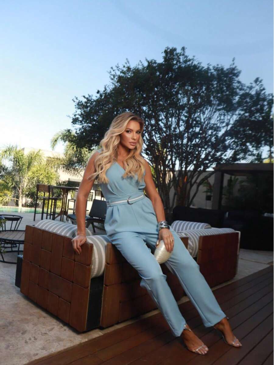 Macacão Turquesa Feminino Pantalona