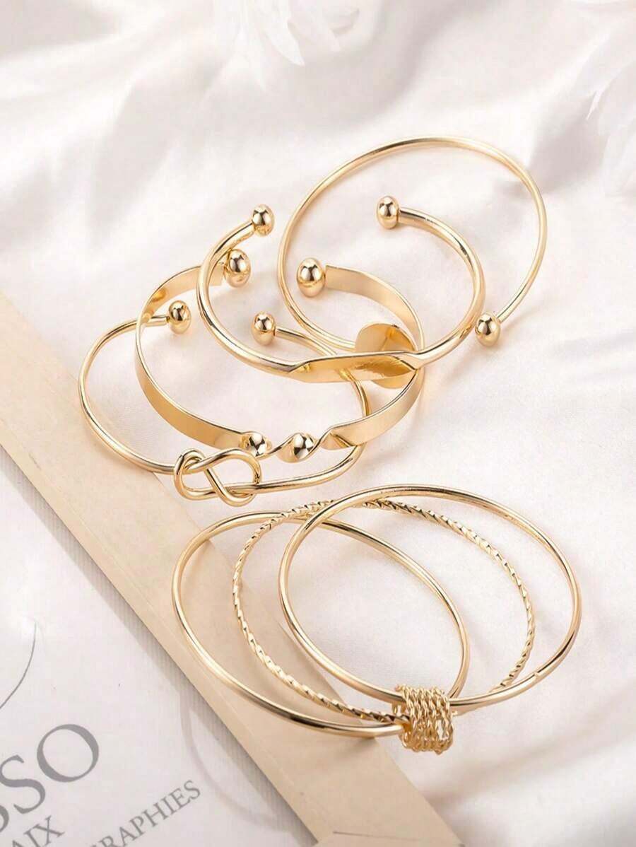 Conjunto de 5 Pulseiras Femininas Geométricas Douradas
