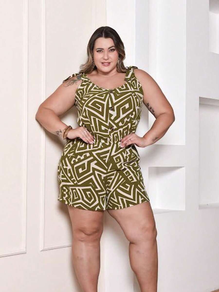 Macaquinho Plus Size Feminino Short Leve com Alças