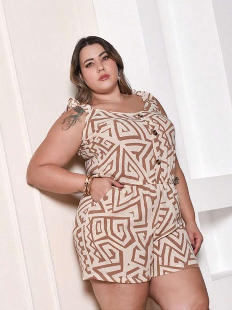 Macaquinho Plus Size Feminino Short Leve com Alças
