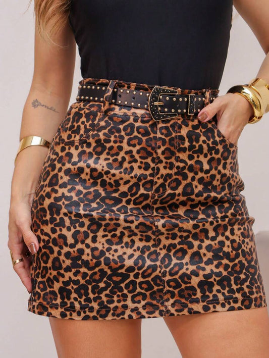 Saia Resinada Animal Print Feminina com Cinto