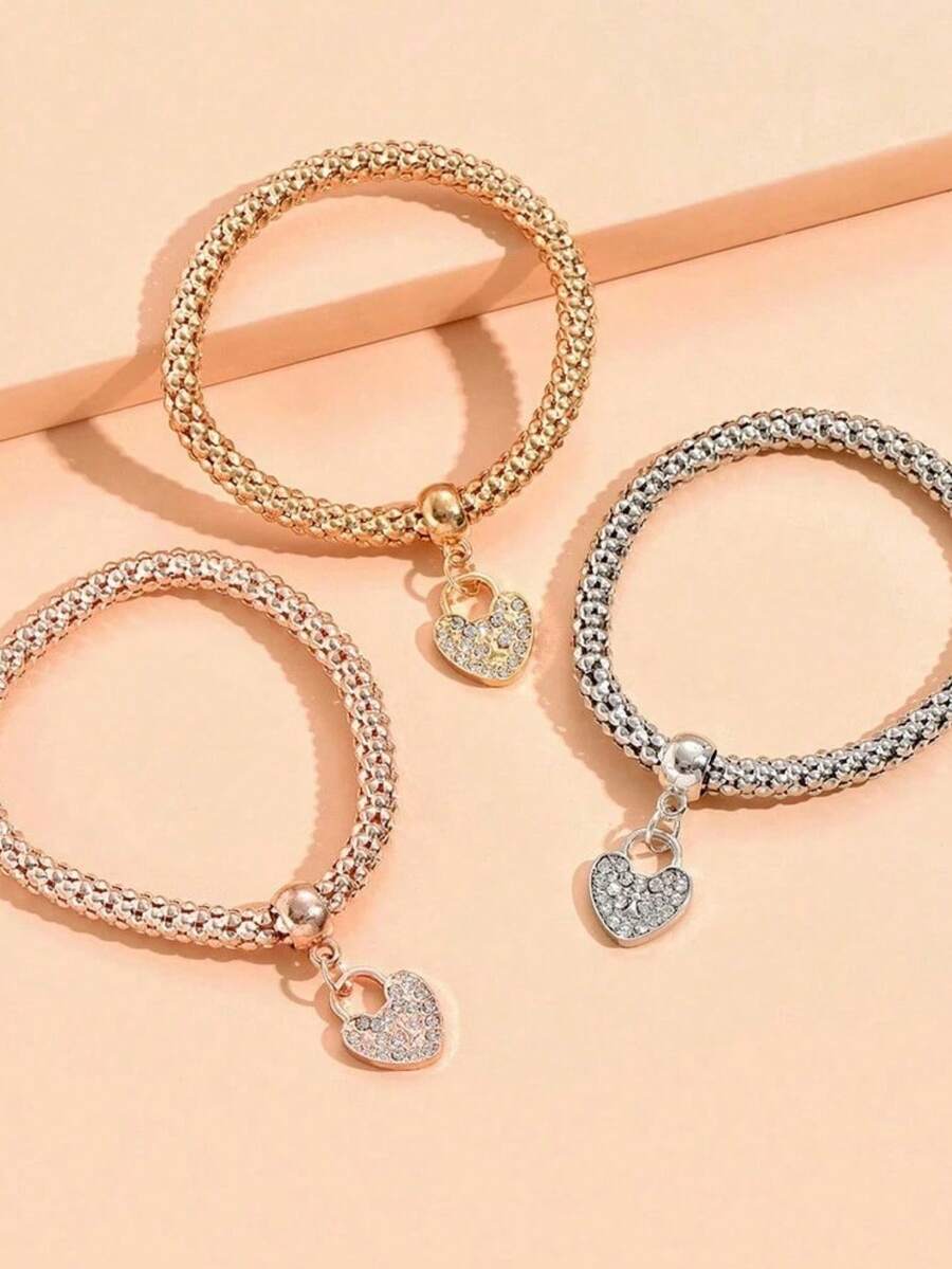 Conjunto de 3 Pulseiras Femininas Minimalistas com Coração