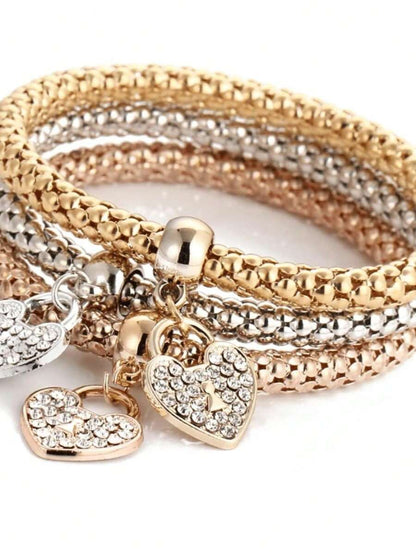 Conjunto de 3 Pulseiras Femininas Minimalistas com Coração