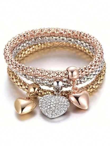 Conjunto de 3 Pulseiras Femininas Minimalistas com Coração