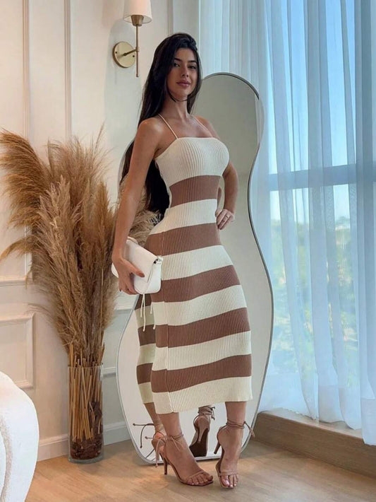 Vestido Listrado Feminino Carol com Costas Trançadas