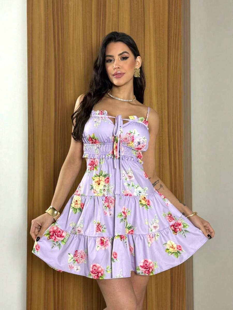 Vestido Feminino Curto Boho com Babado