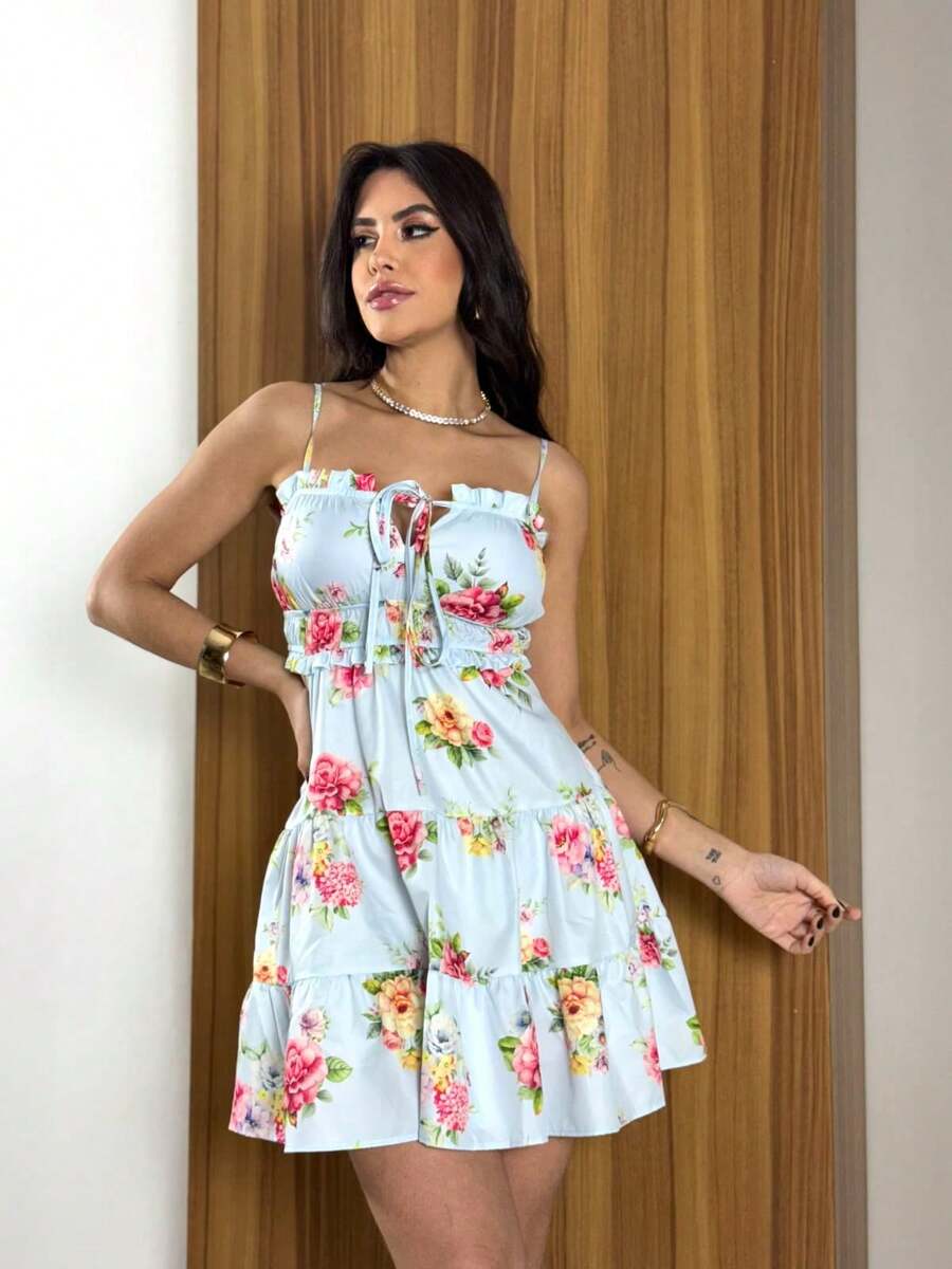 Vestido Feminino Curto Boho com Babado