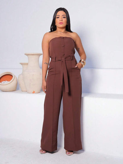 Macacão Feminino Alfaiataria Pantalona Tomara que Caia