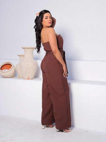 Macacão Feminino Alfaiataria Pantalona Tomara que Caia