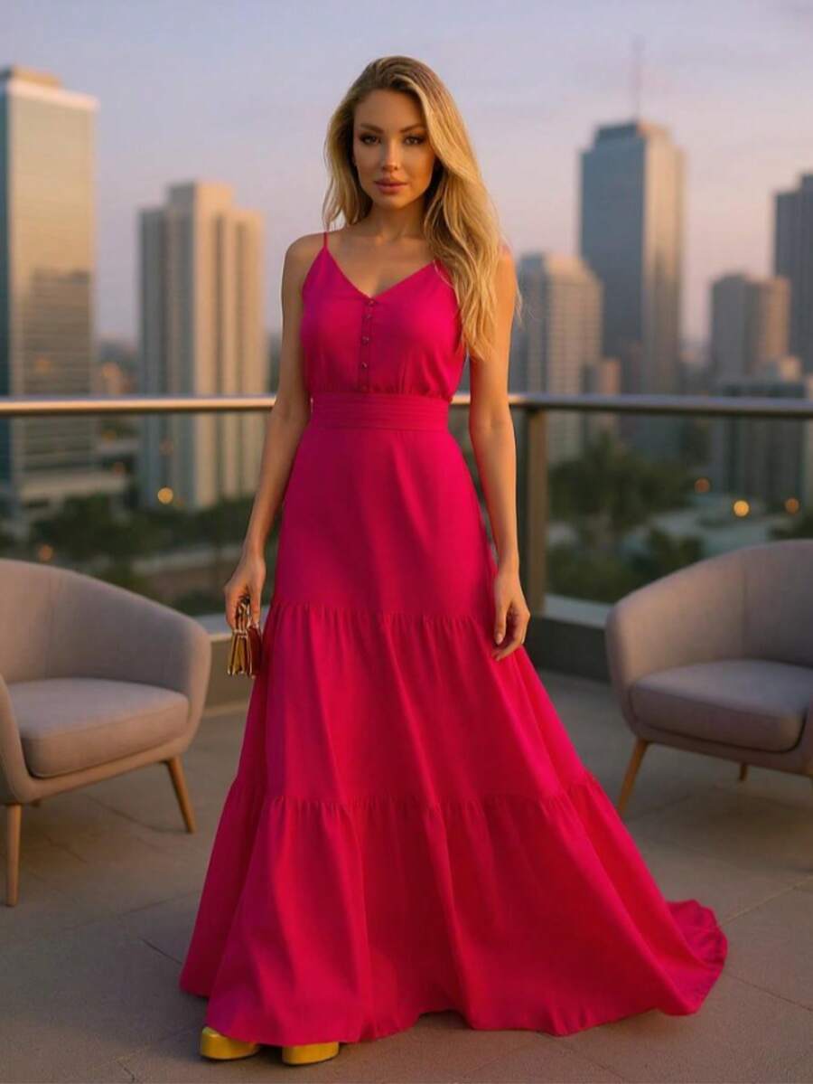 Vestido Longo Feminino 3 Marias Casual com Alças Finas e Cinto