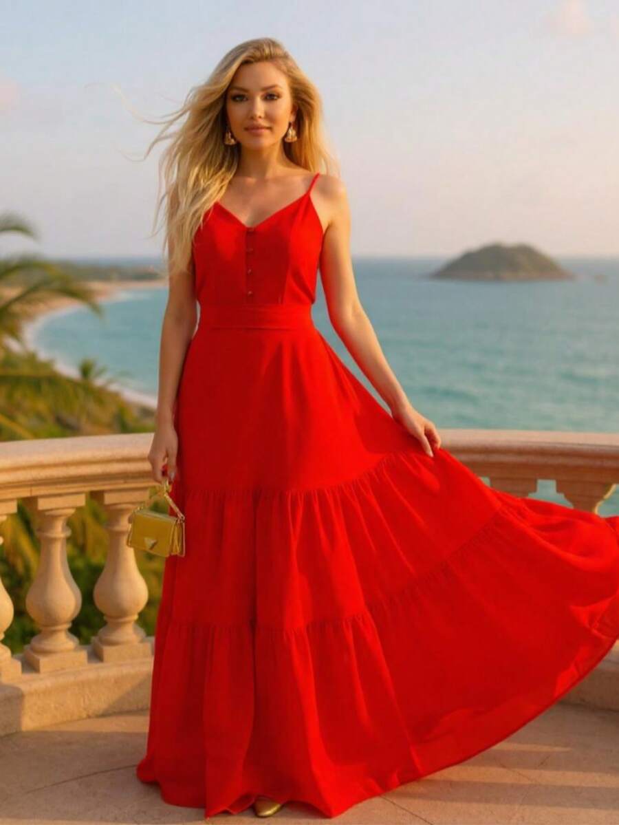 Vestido Longo Feminino 3 Marias Casual com Alças Finas e Cinto