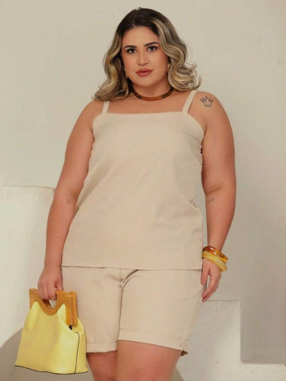 Conjunto Feminino Plus Size Regata e Short de Alfaiataria Premium