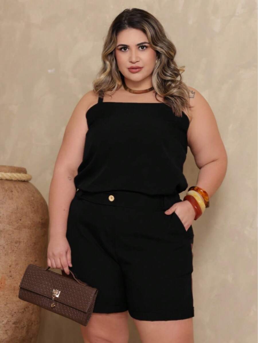 Conjunto Feminino Plus Size Regata e Short de Alfaiataria Premium