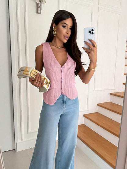 Colete Feminino Elegante em Tricot com Botões