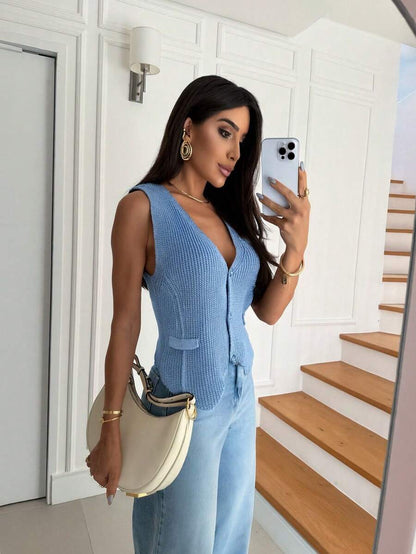 Colete Feminino Elegante em Tricot com Botões