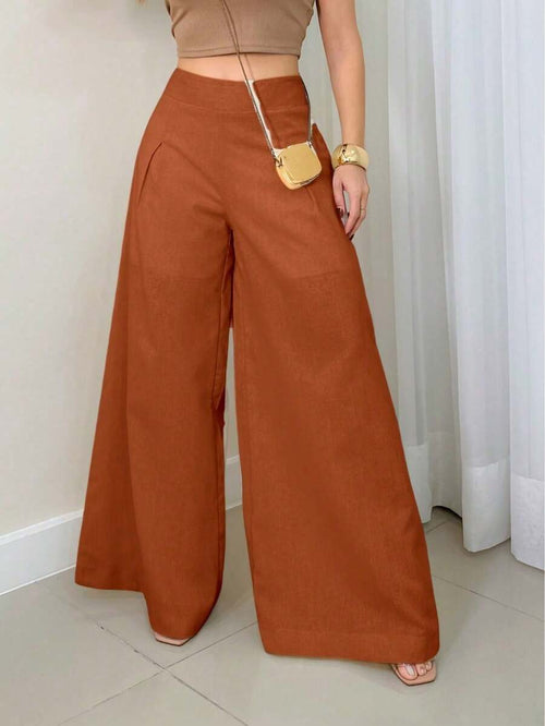 Calça Pantalona de Cambraia Feminina com Zíper nas Laterais e Forro Curto