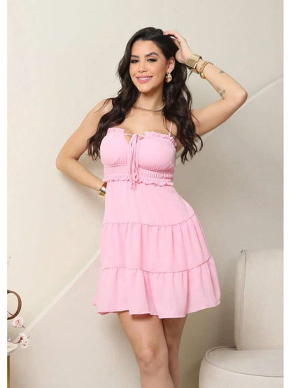 Vestido Feminino Curto Boho com Babado