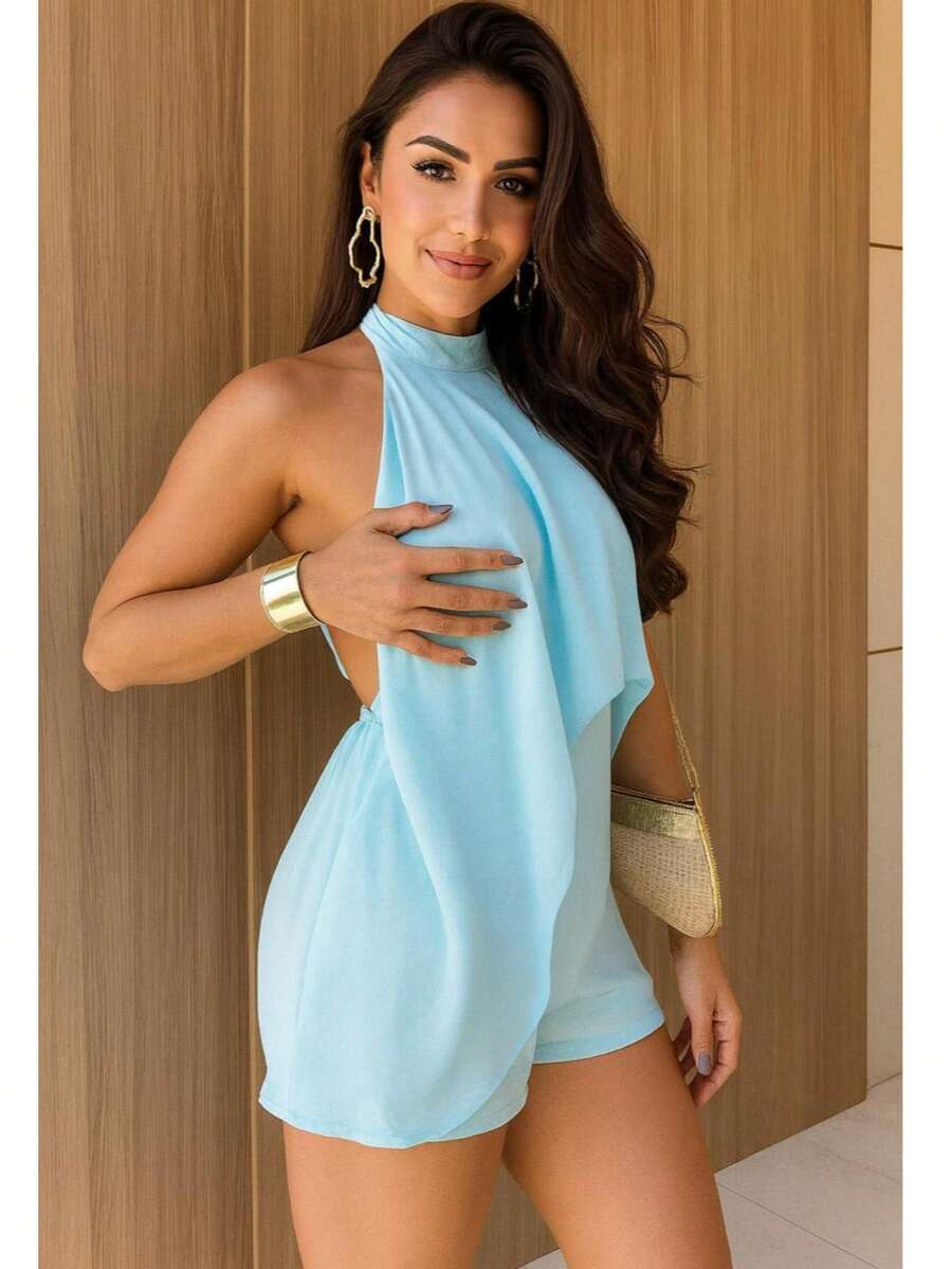 MacaquinhoEleganteFemininocomAmarraçãonoPescoçoeCostaAberta