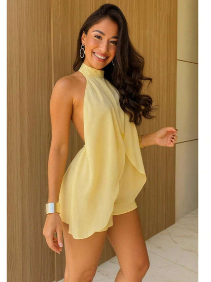 Macaquinho Elegante Feminino com Amarração no Pescoço e Costa Aberta