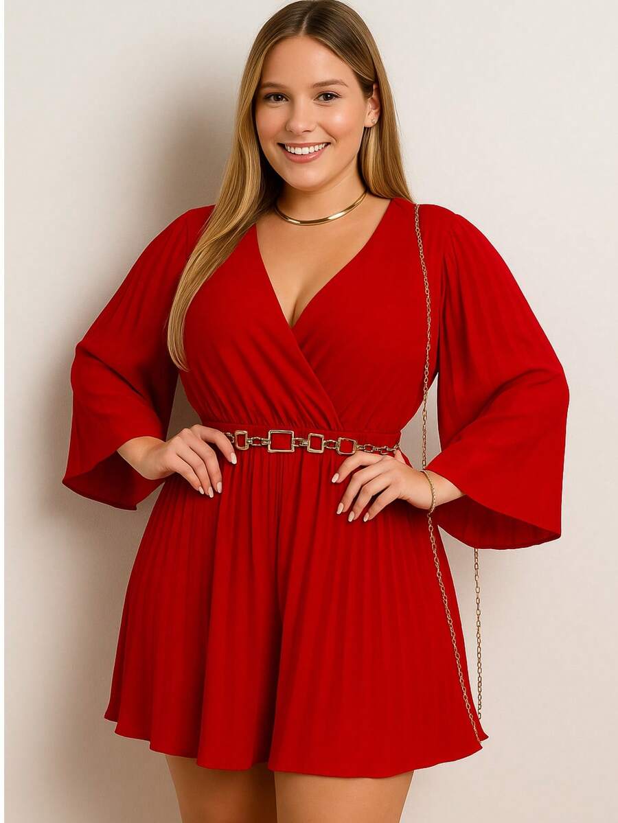 Macaquinho Plissado com Manga Flare