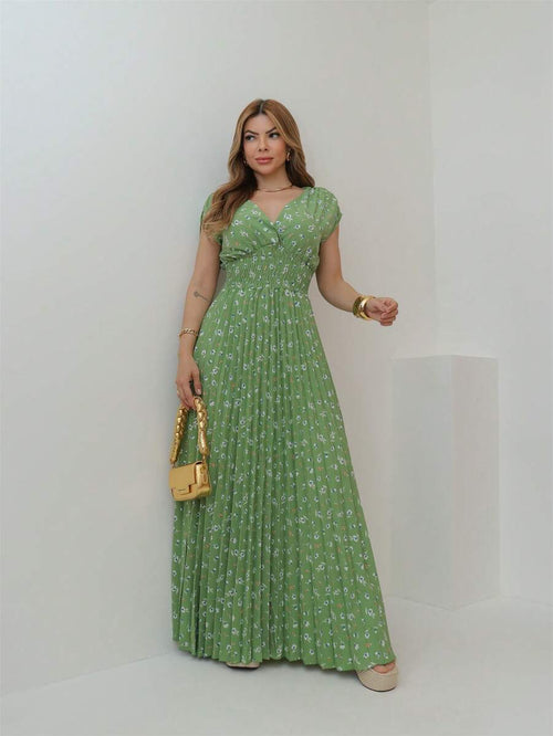 Vestido Longo Feminino Floral com Decote em V