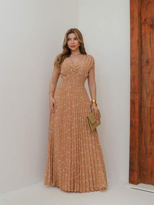 Vestido Longo Feminino Floral com Decote em V
