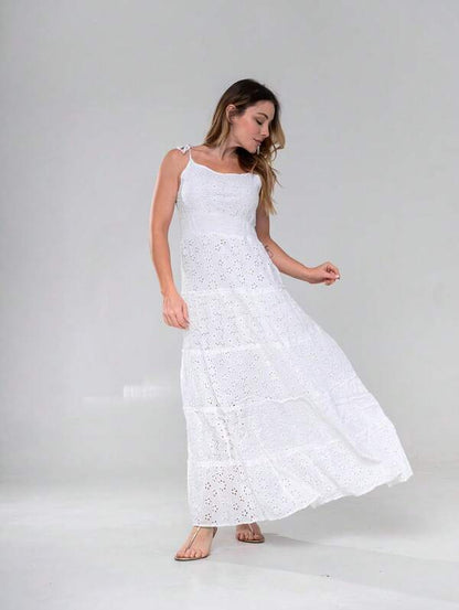 Vestido Longo Feminino Branco em Laise