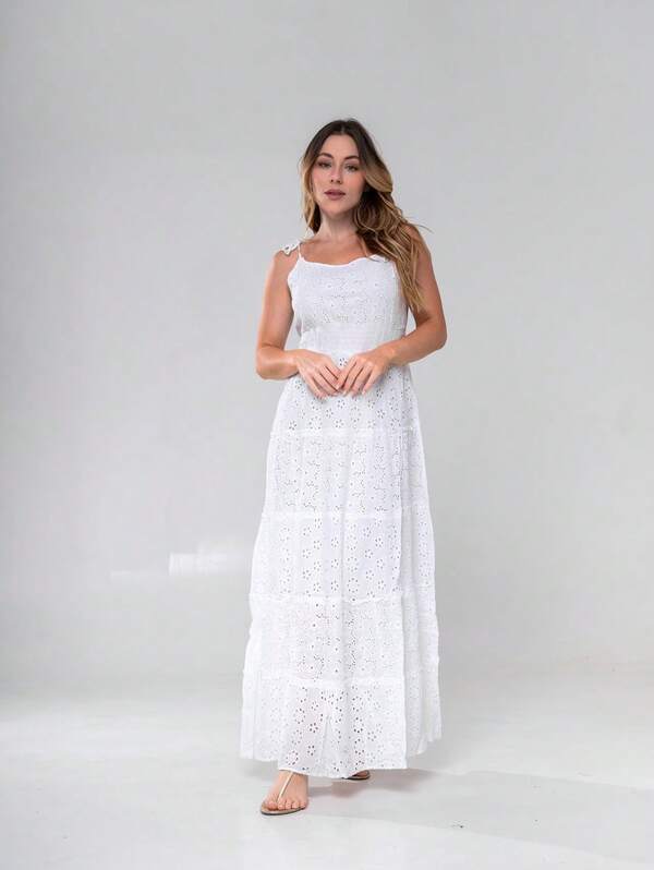 Vestido Longo Feminino Branco em Laise