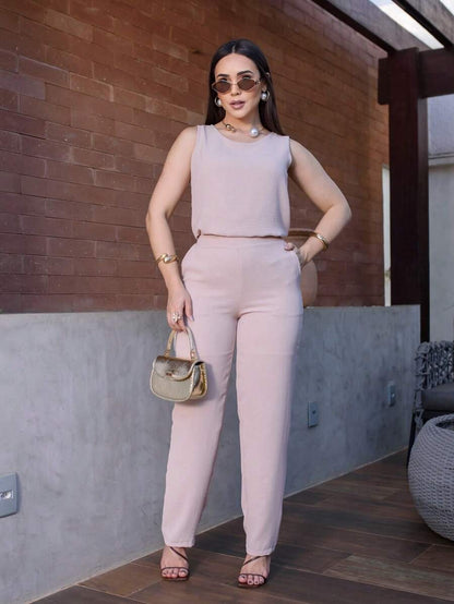 Conjunto Feminino Forrado Calça Wide Leg e Blusa – Alfaiataria Elegante