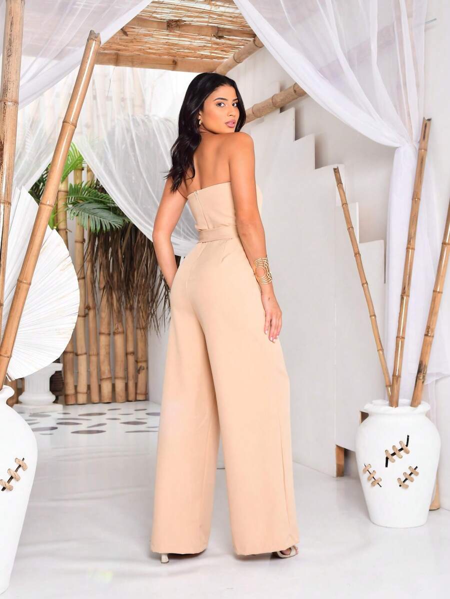 Macacão Feminino Alfaiataria Pantalona Tomara que Caia