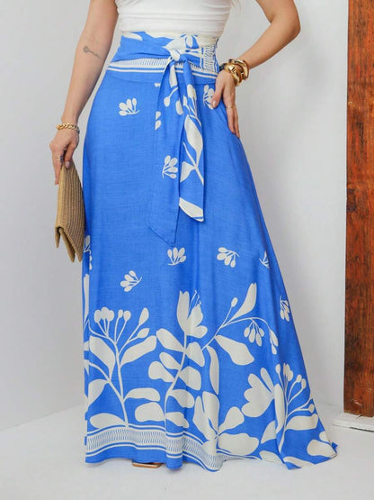 Saia Longa Feminina Floral com Amarração na Cintura