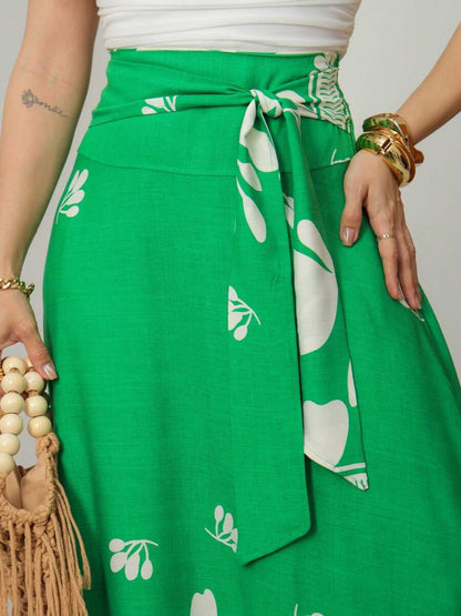 Saia Longa Feminina Floral com Amarração na Cintura