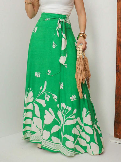 Saia Longa Feminina Floral com Amarração na Cintura