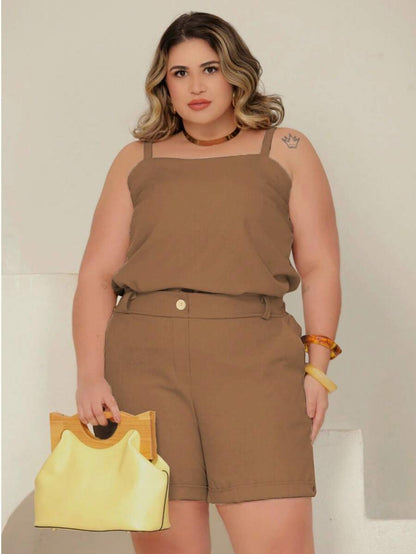 Conjunto Feminino Plus Size Regata e Short de Alfaiataria Premium