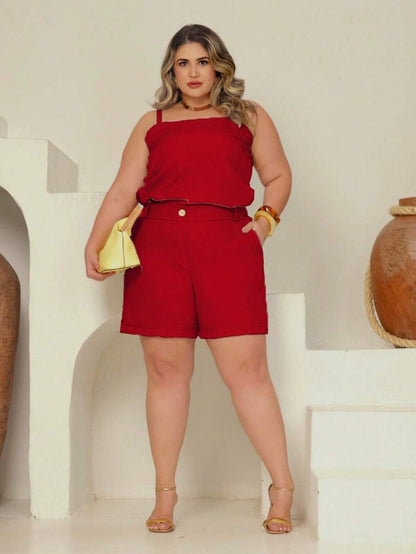 Conjunto Feminino Plus Size Regata e Short de Alfaiataria Premium
