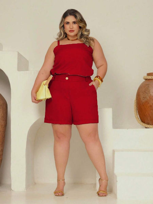 Conjunto Feminino Plus Size Regata e Short de Alfaiataria Premium