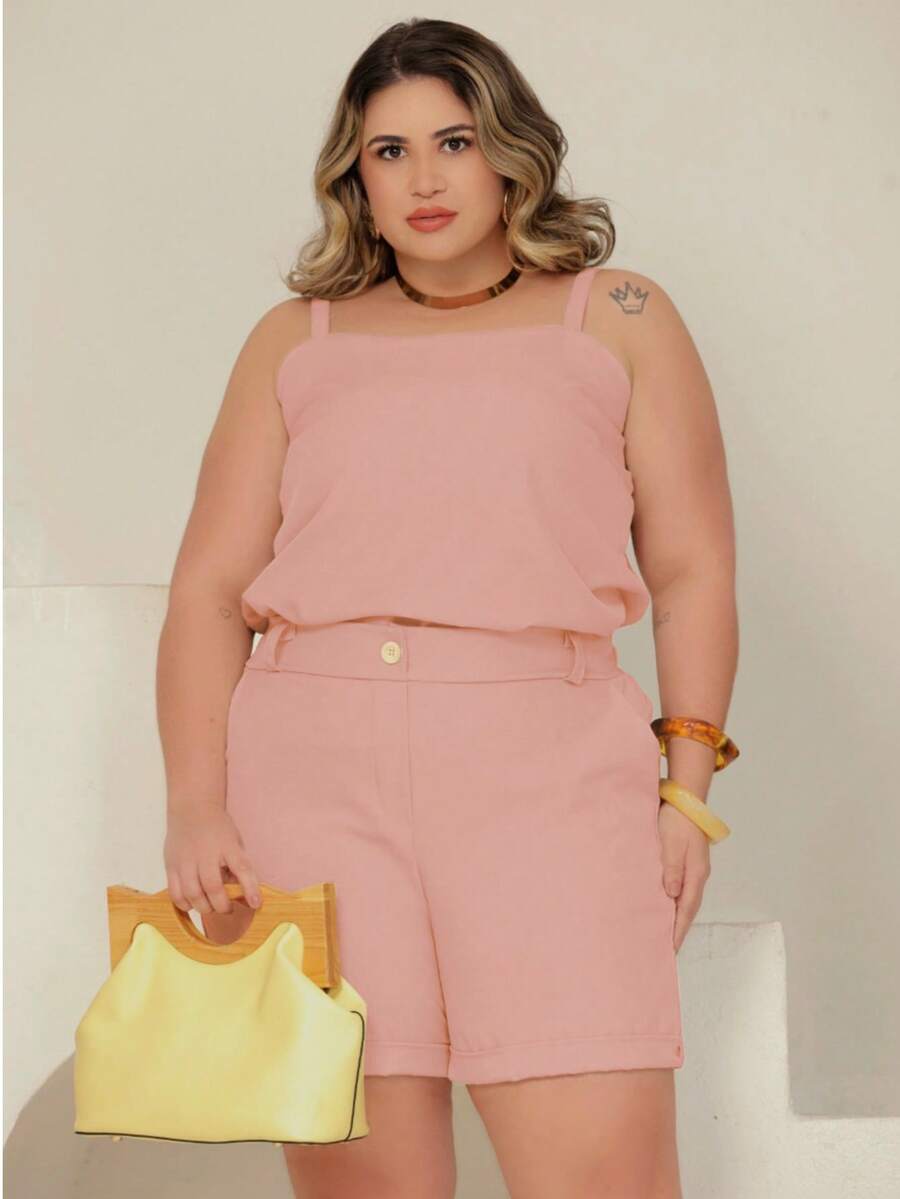 Conjunto Feminino Plus Size Regata e Short de Alfaiataria Premium