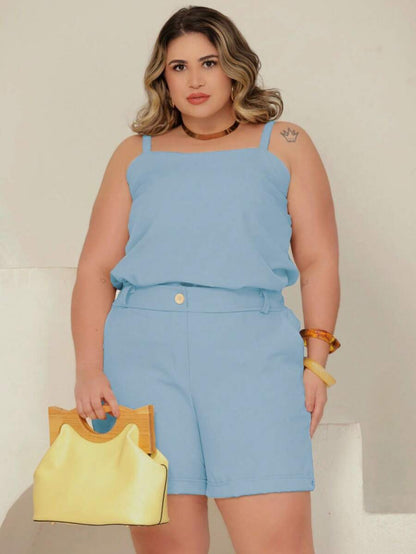 Conjunto Feminino Plus Size Regata e Short de Alfaiataria Premium