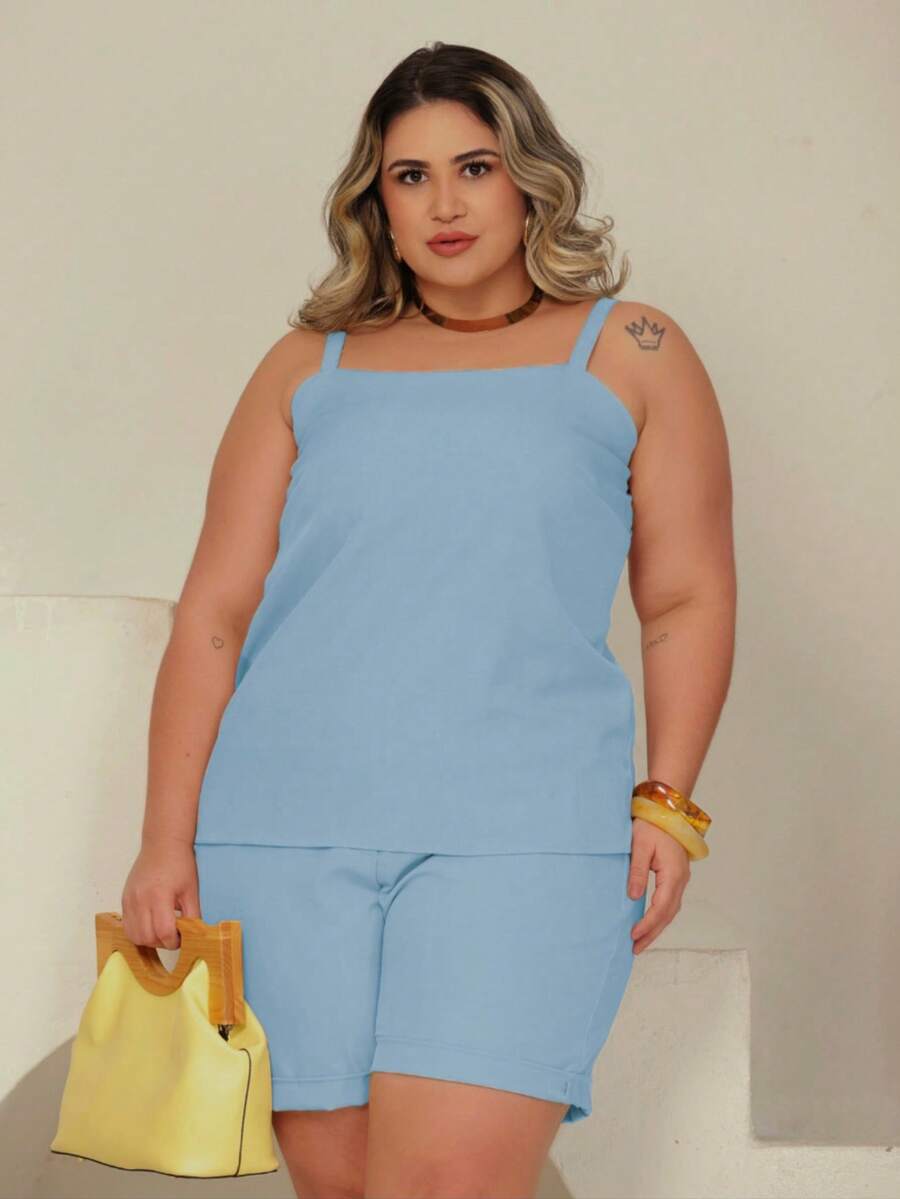 Conjunto Feminino Plus Size Regata e Short de Alfaiataria Premium