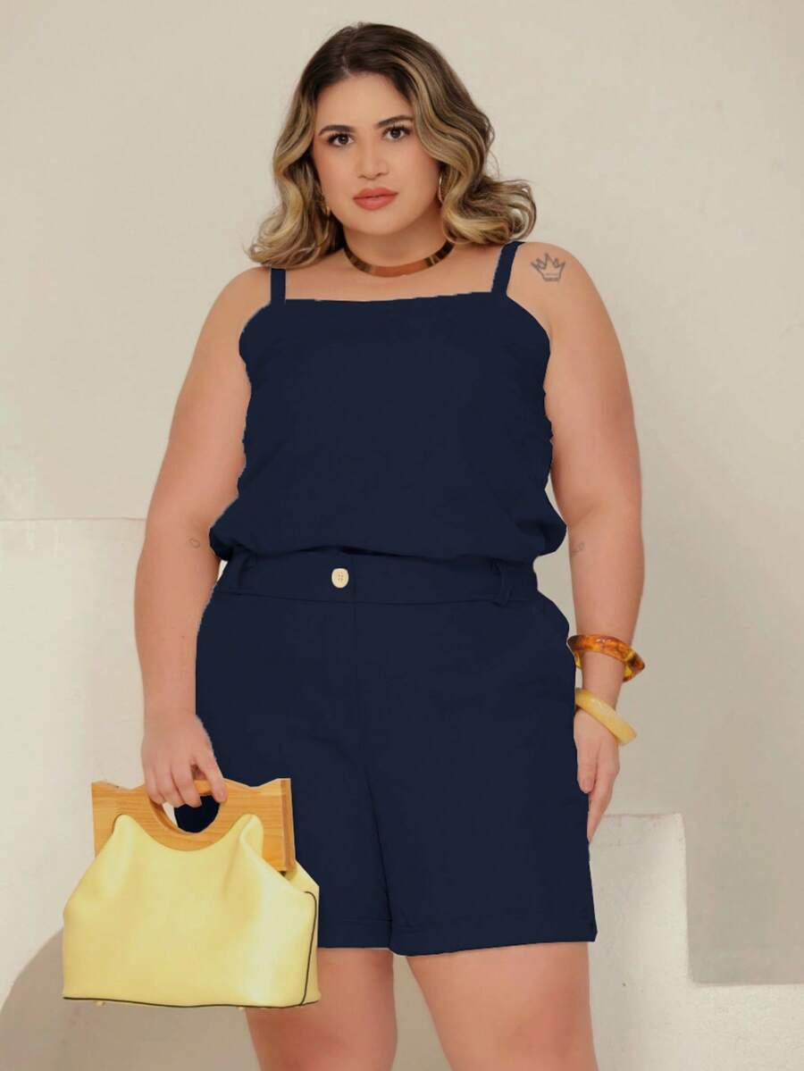 Conjunto Feminino Plus Size Regata e Short de Alfaiataria Premium